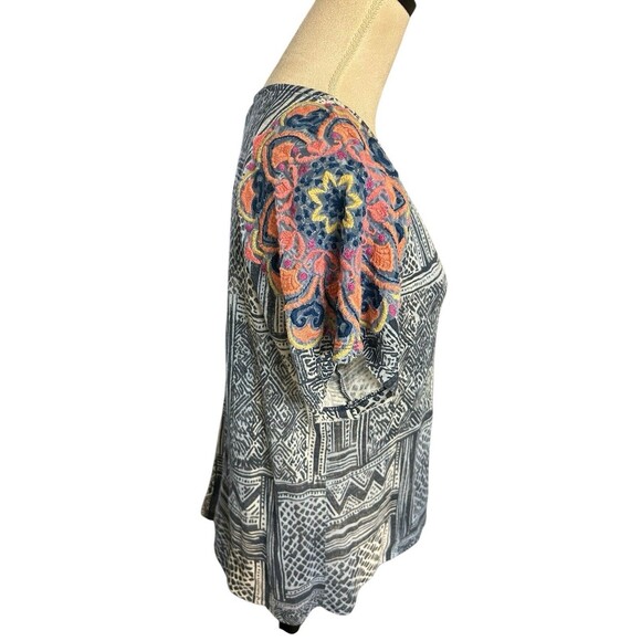Sundance 100% Linen Embroidered V Neck Floral Boho Blue Short Sleeves Top XS - Picture 5 of 11